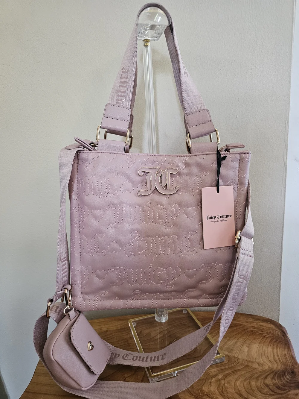 Juicy Couture Pink Quilted Tote Bag with Crossbody Strap - Picture 2 of 7
